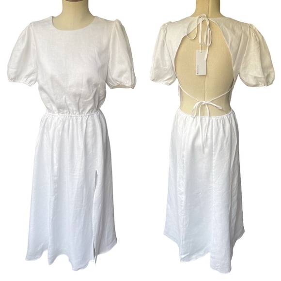 Rare NWT Reformation Anneliese Linen Midi Dress in White Size:6 - Picture 3 of 11
